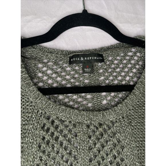 Rock & Republic Womens Metallic Thread Sweater Large Dark Gray Silver Pullover - Picture 3 of 5